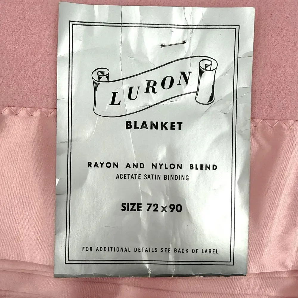 VTG Luron Pink Satin Trim Rayon/Nylon Blend Twin Miracle Blend Blanket 72”x90”